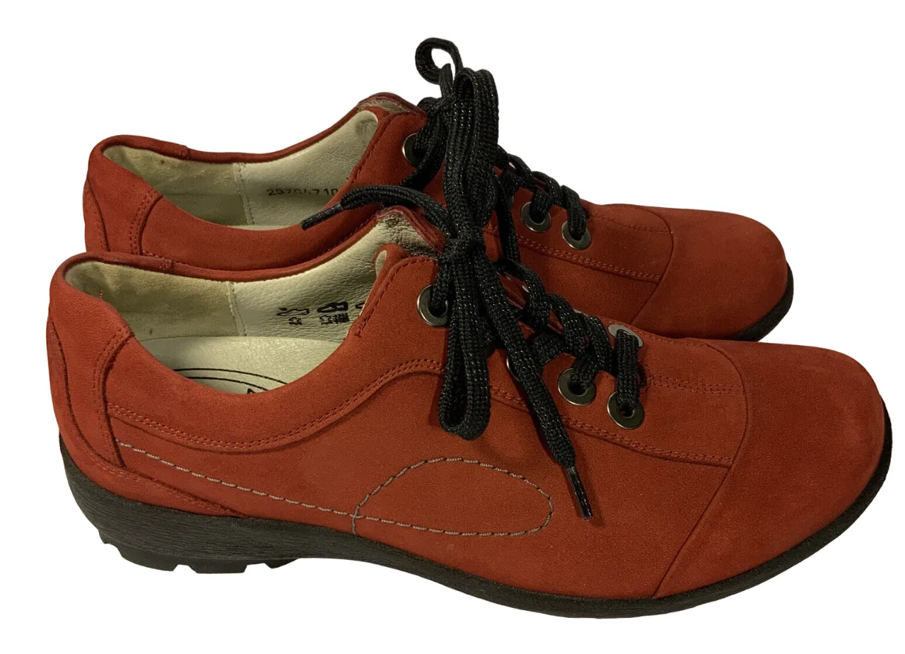 Waldlaufer Luftpolster Weite Comfort Shoes UK 4.5 US 6.5 6 1/2 Red Suede Nubuck