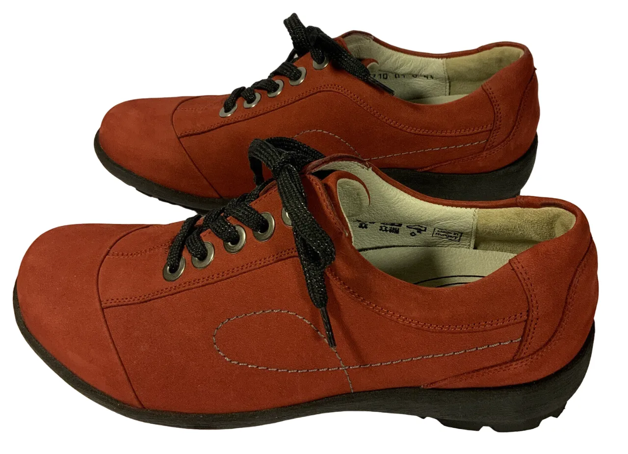 Waldlaufer Luftpolster Weite Comfort Shoes UK 4.5 US 6.5 6 1/2 Red Suede Nubuck