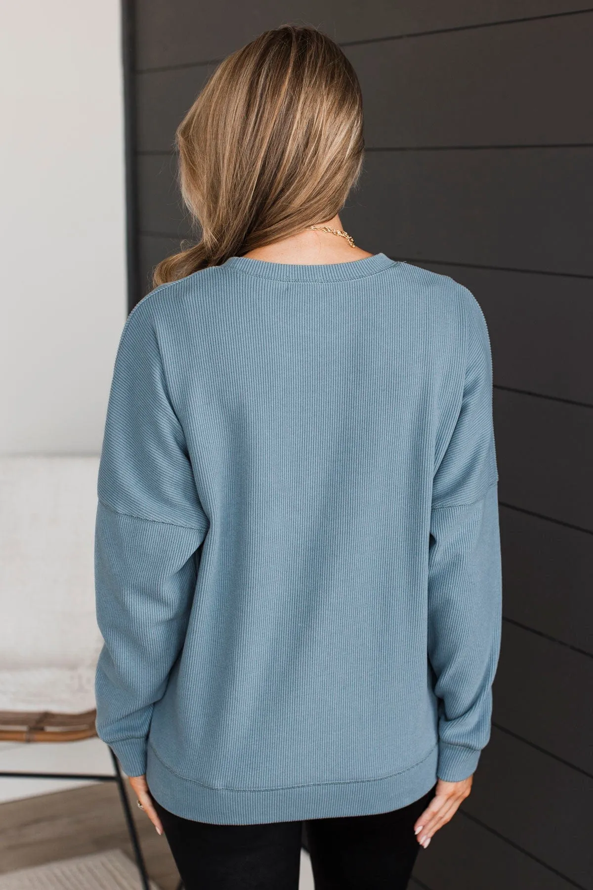 Walk My Way Corduroy Crew Neck- Dusty Blue