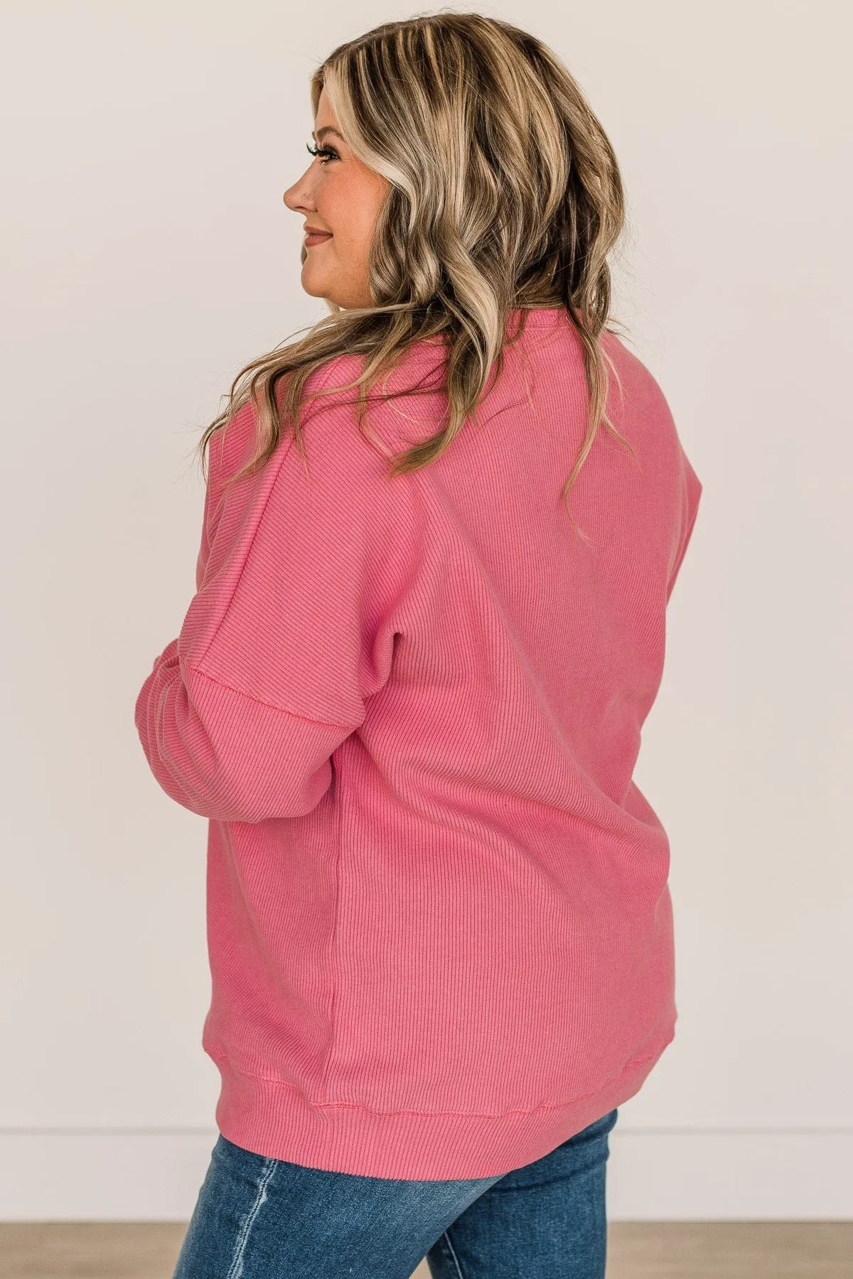 Walk My Way Corduroy Knit Crew Neck- Pink