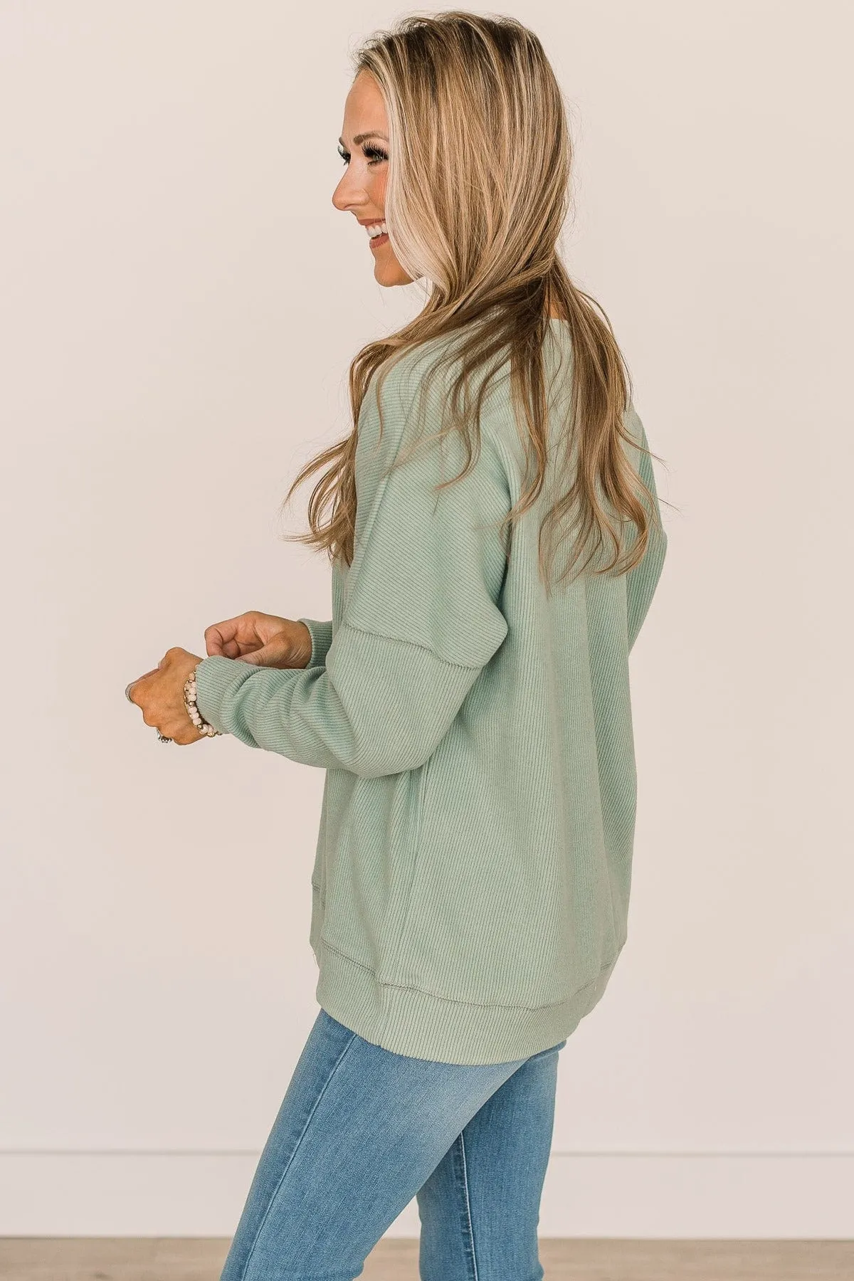 Walk My Way Corduroy Knit Crew Neck- Sage