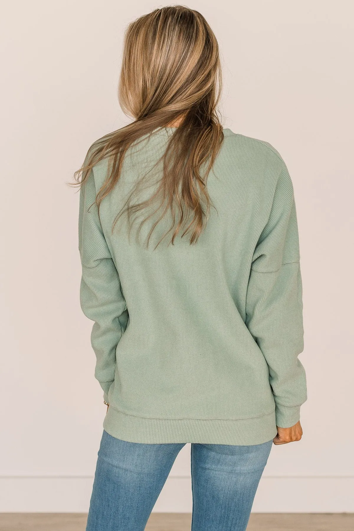 Walk My Way Corduroy Knit Crew Neck- Sage