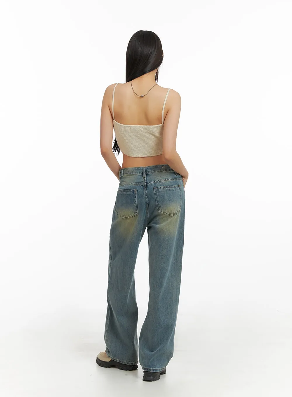 Washed Denim Wide Leg Jeans IA417