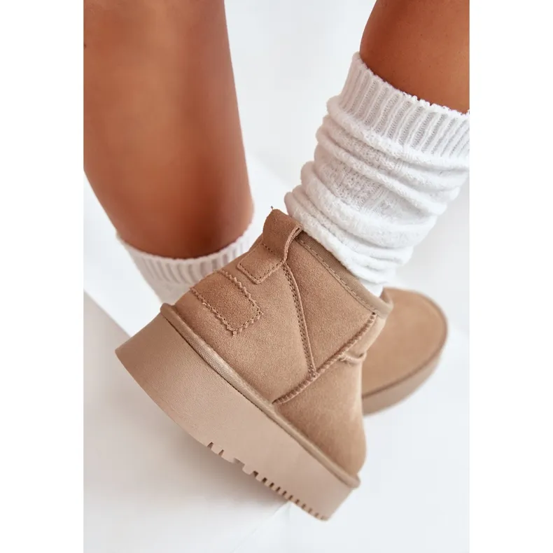 Women's Suede Snow Boots On The Platform Beige Nereviana