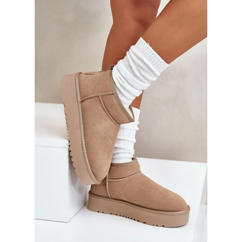 Women's Suede Snow Boots On The Platform Beige Nereviana