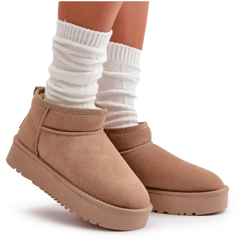 Women's Suede Snow Boots On The Platform Beige Nereviana