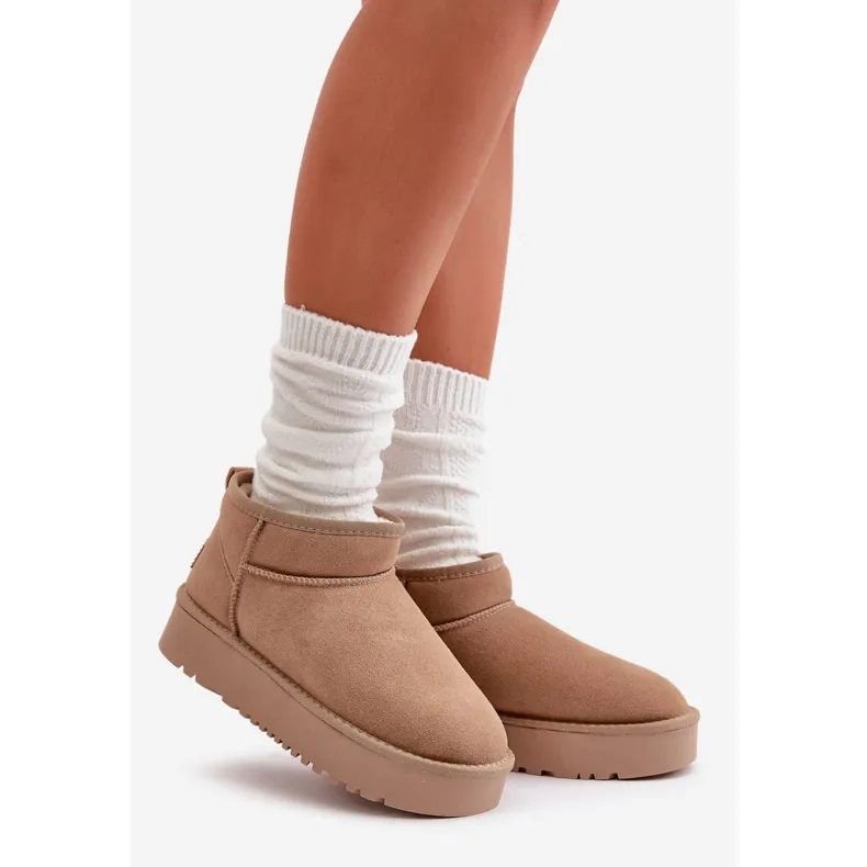 Women's Suede Snow Boots On The Platform Beige Nereviana