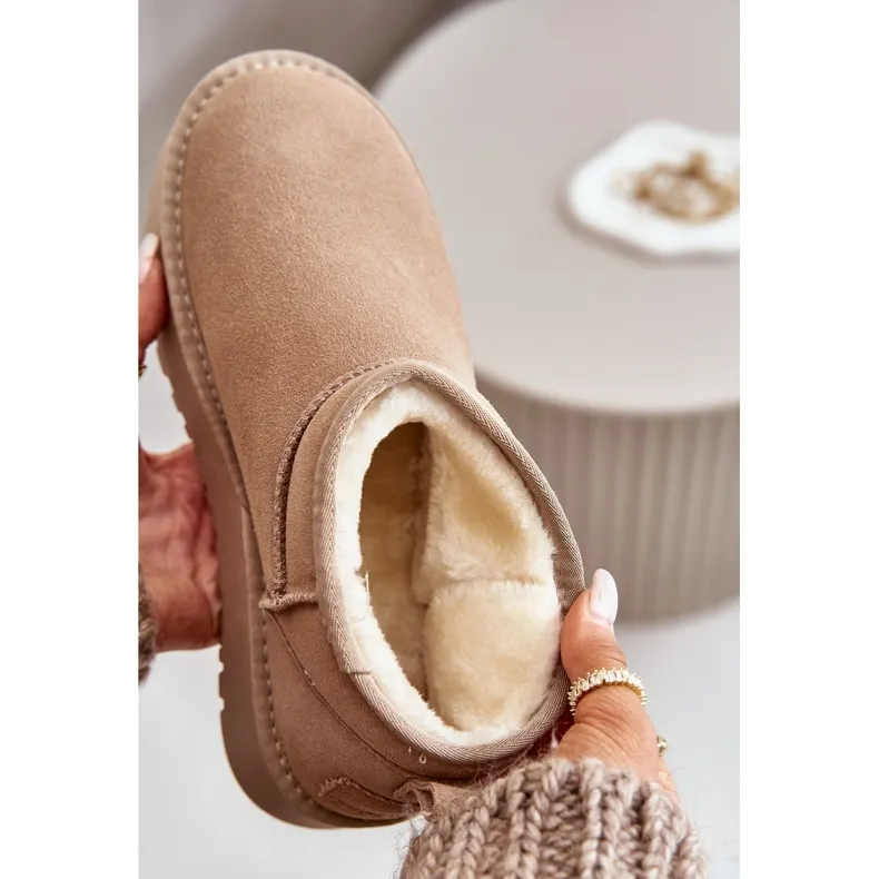 Women's Suede Snow Boots On The Platform Beige Nereviana