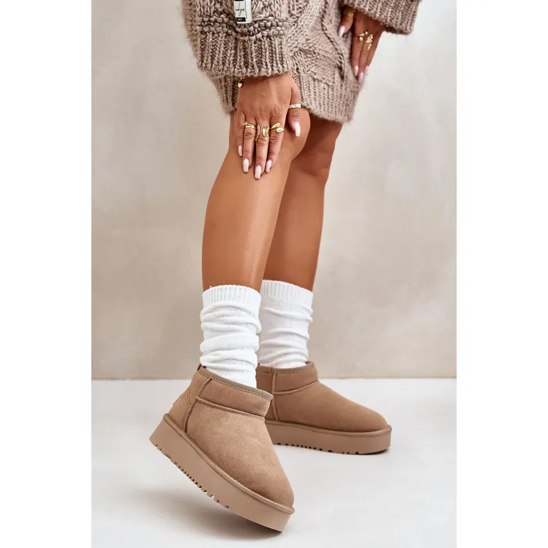 Women's Suede Snow Boots On The Platform Beige Nereviana