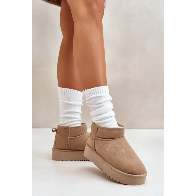 Women's Suede Snow Boots On The Platform Beige Nereviana