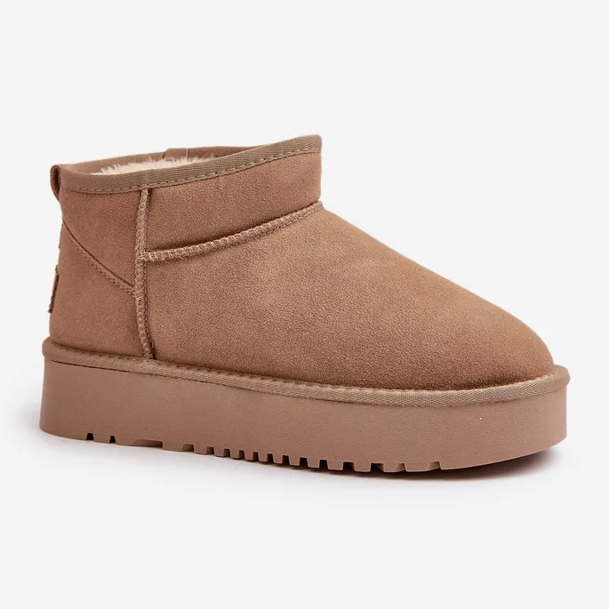 Women's Suede Snow Boots On The Platform Beige Nereviana