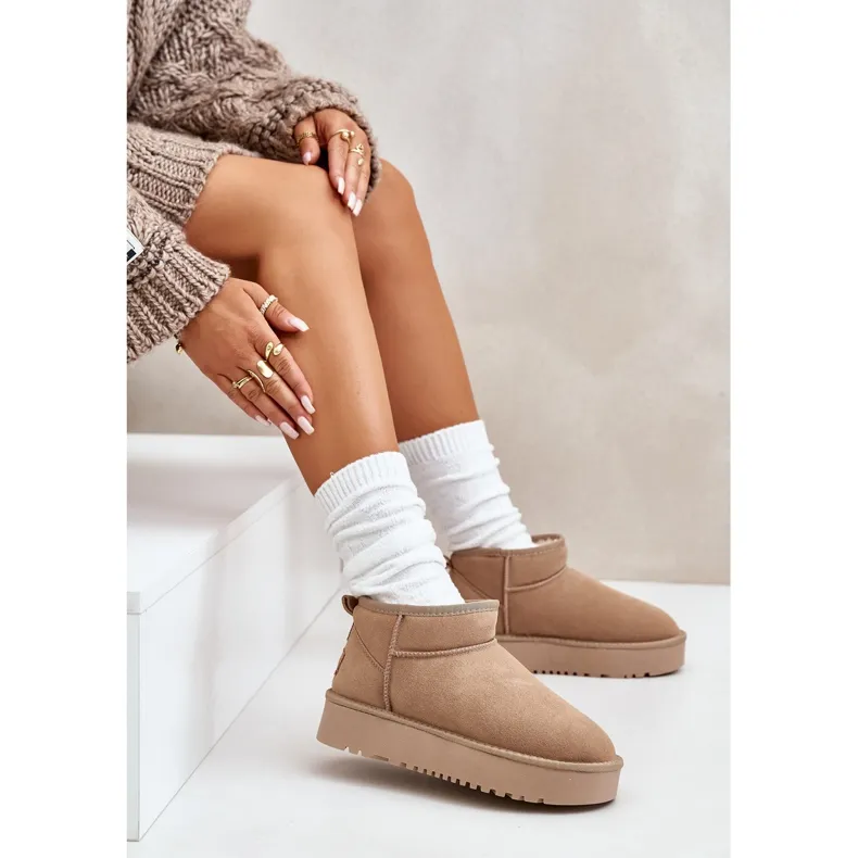 Women's Suede Snow Boots On The Platform Beige Nereviana