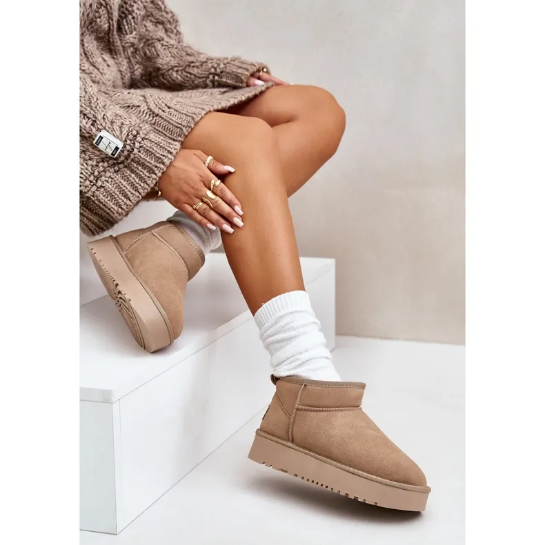 Women's Suede Snow Boots On The Platform Beige Nereviana