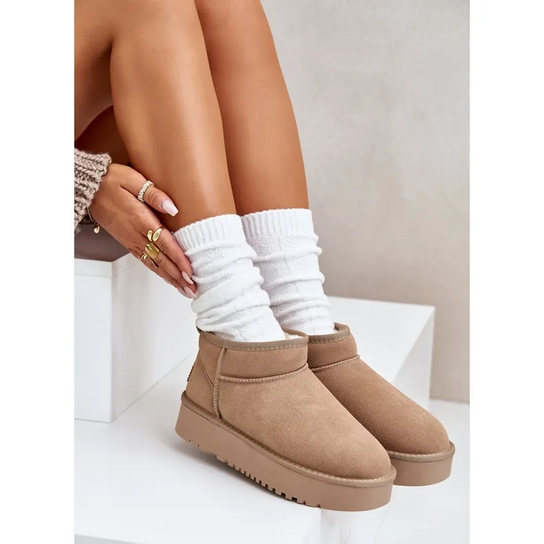 Women's Suede Snow Boots On The Platform Beige Nereviana