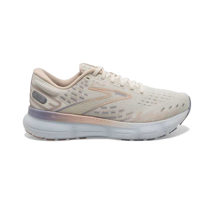 Women's Brooks Glycerin 20, Snow White/Blush/Cosmic Sky, 7 B Medium