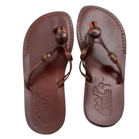 Women's Sandals Natural Genuine Leather Camel Thin Strap from Jerusalem