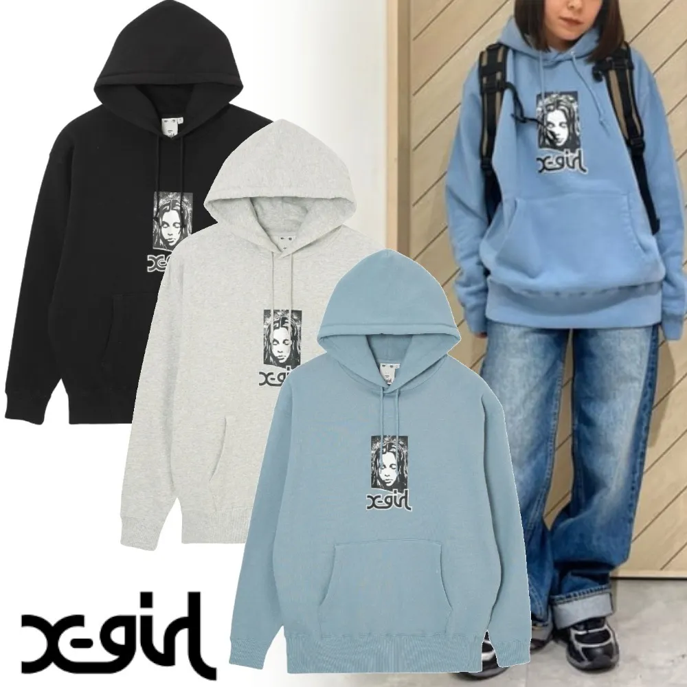 X-girl  |Unisex Street Style Long Sleeves Plain Cotton Oversized Logo